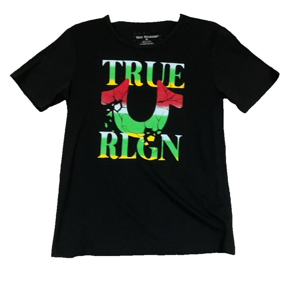 True Religion Boys Black Short Sleeve Logo Shattered Shirt NWOT 18/20